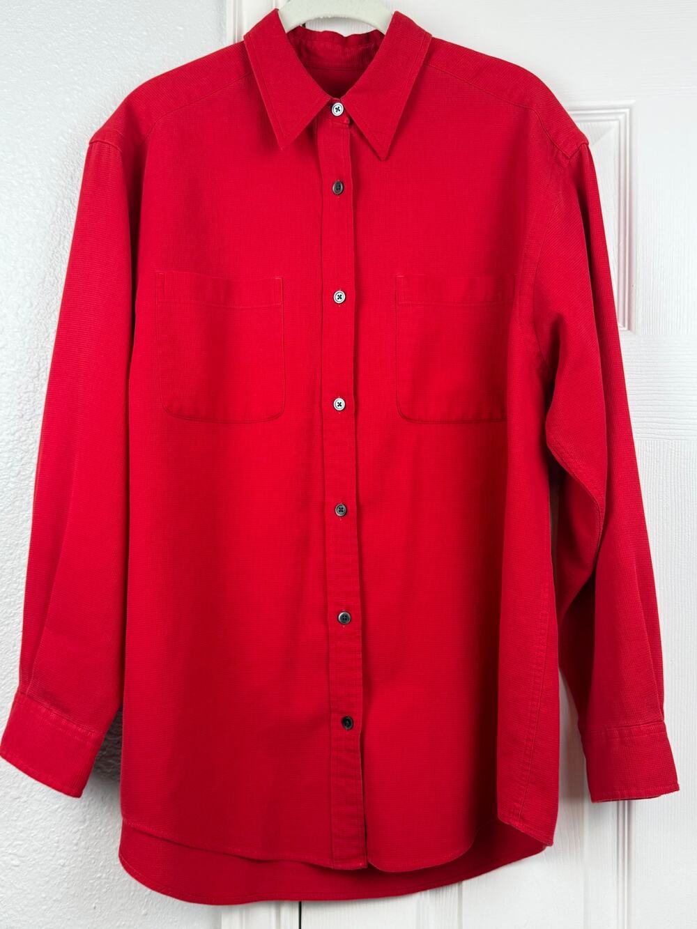 Eddie Bauer Red Button Down Shirt Womens M Cotton Long Sleeve Top